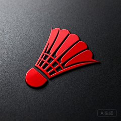 一家传统羽毛球装备品牌的红色品牌标志，以羽毛球的飞行轨迹为设计灵感