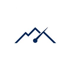 一家高端运动手表品牌的深蓝色标志，以山峰轮廓与指针结合的极简设计
